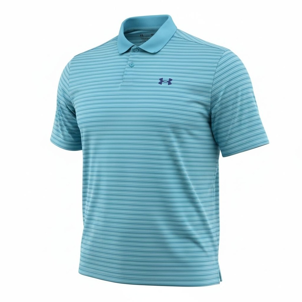 Under Armour Performance Golf Polo Shirt Men's Large Light‎ Blue Stripe Comfort